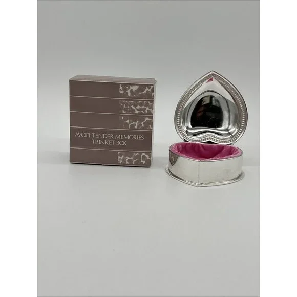 COPY - Vintage 1987 Avon Tender Memories Trinket Jewelry Box Silver & Pink New - Picture 2 of 5